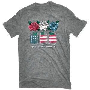 Gray and Red Short Sleeve Tee with Patriotic Graphic